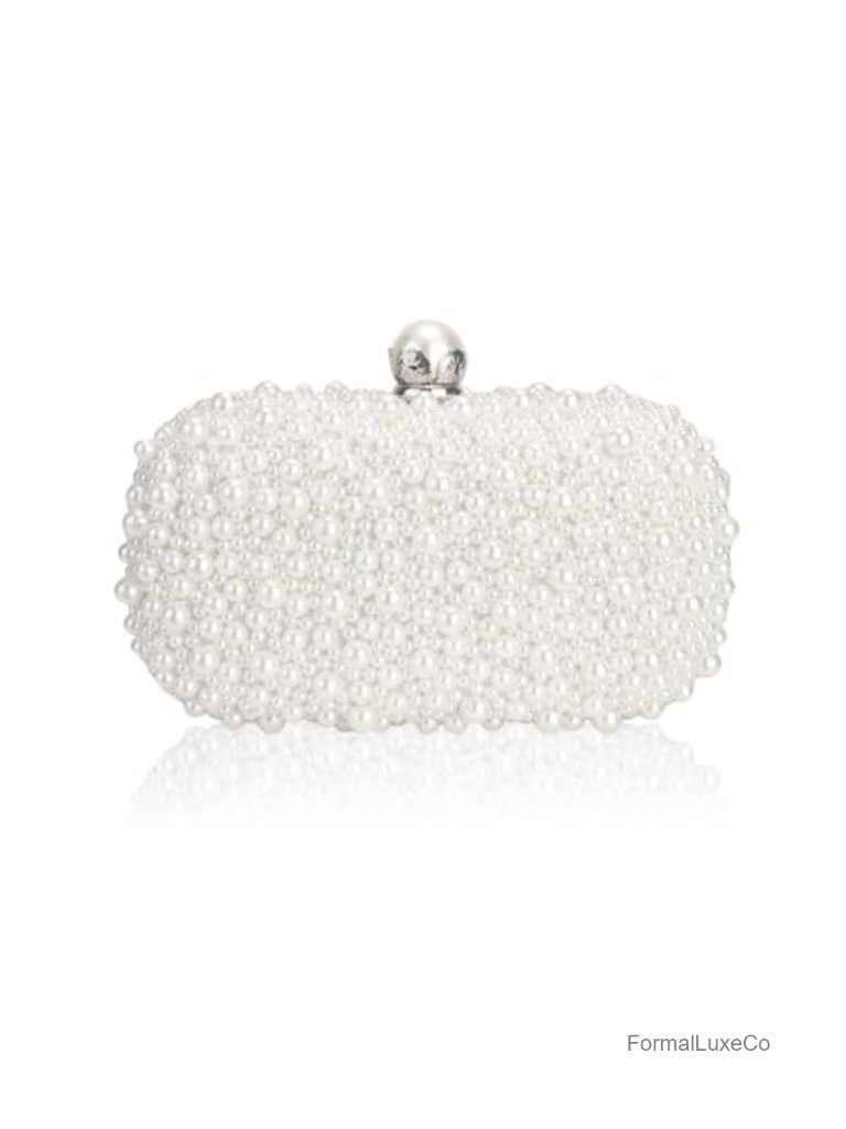 Pearl Beaded Clutch Evening Bag With Chain Straps Convertible
